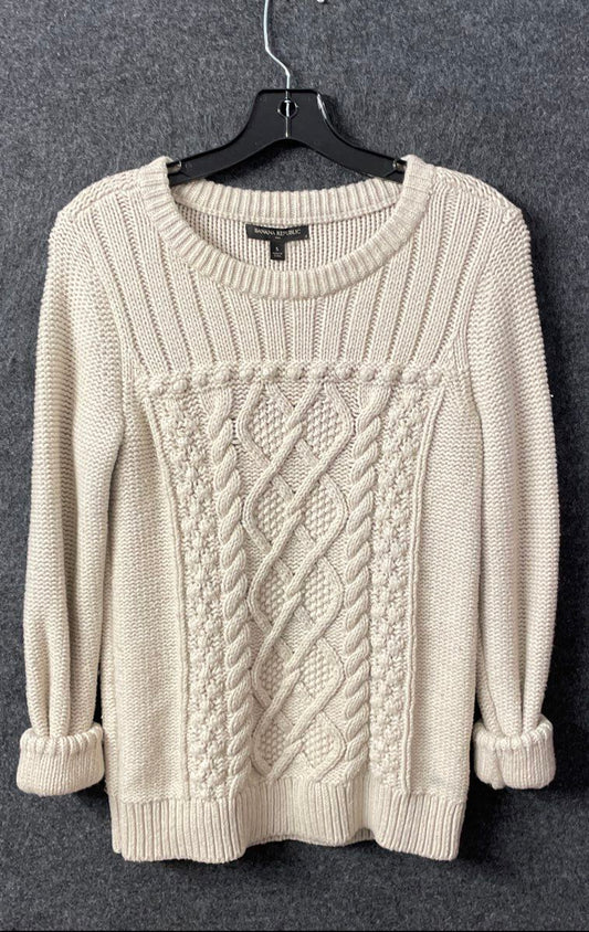 Banana Republic Women's Off-White Cable Knit Crewneck Pullover Sweater Sz S