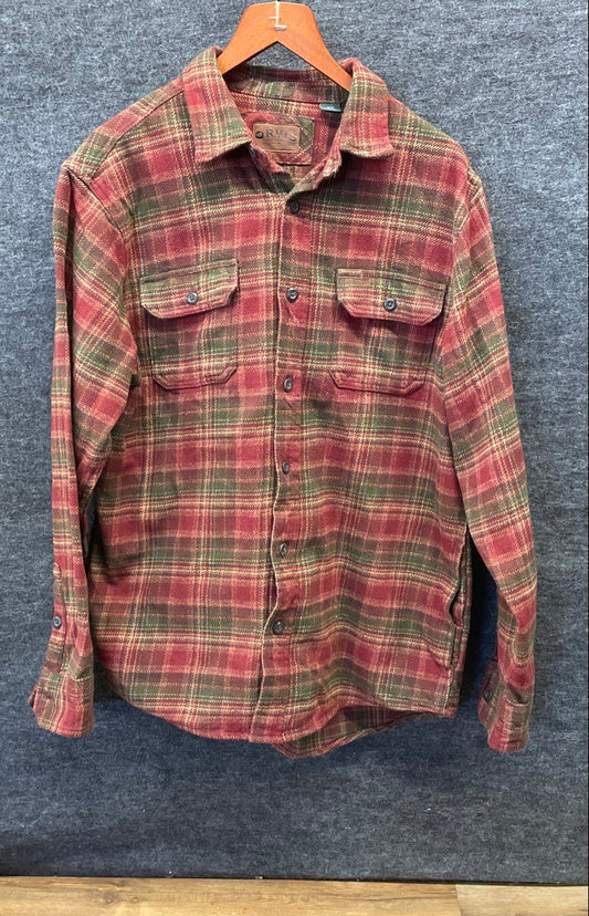 Orvis Men's Red Plaid Flannel Shacket Lined Pockets Cotton Shirt Jacket Size M