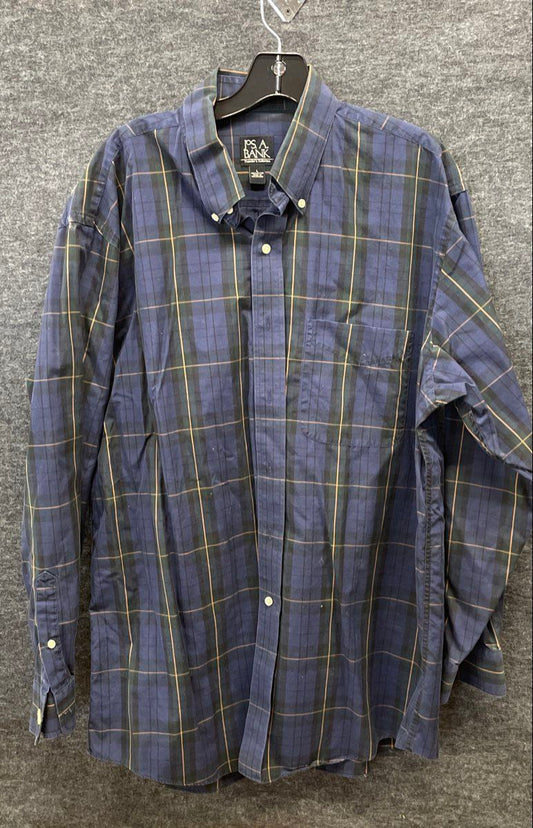 Jos. A. Bank Men's Traveler's Collection Blue Plaid Button-Down Shirt Size L