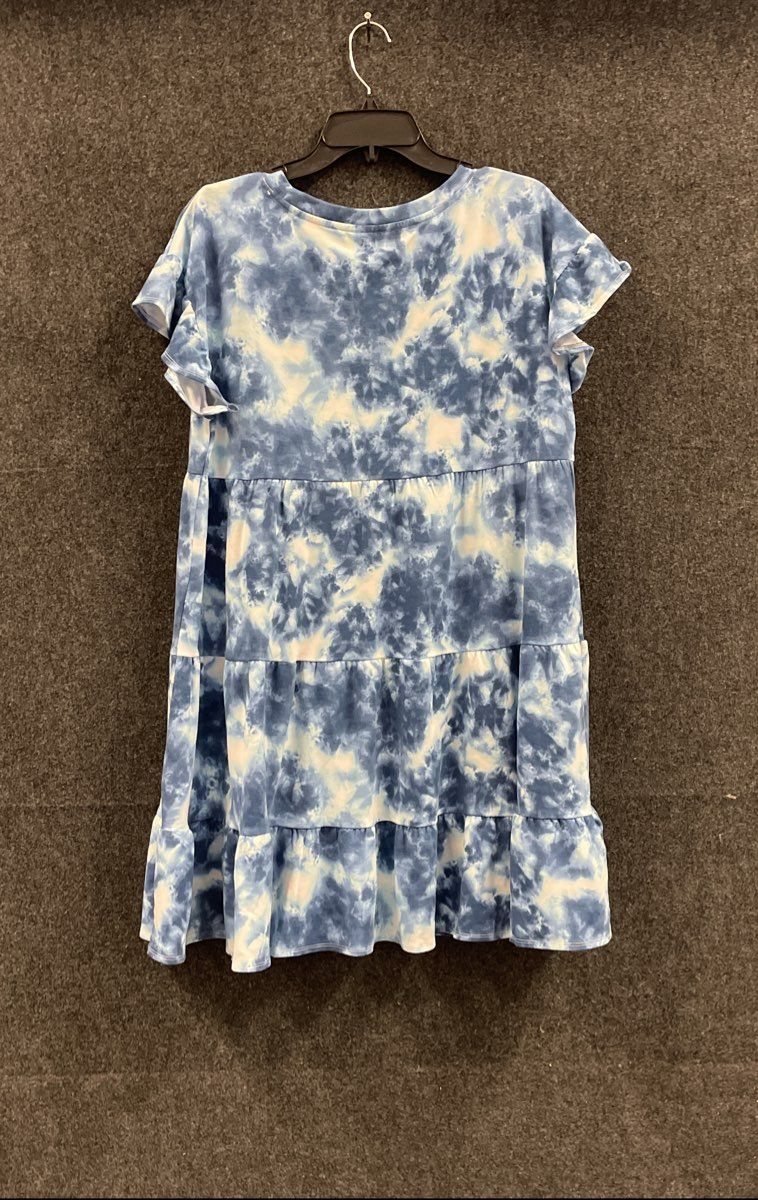 Crown & Ivy Women's Blue White Tie Dye Tiered Baby Terry Dress NWT Sz XL