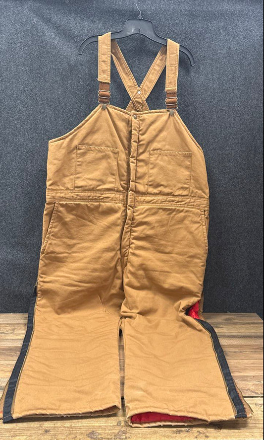 Walls Men's Brown Insulated Duck Bib Overalls Quilt Lined Leg Zips