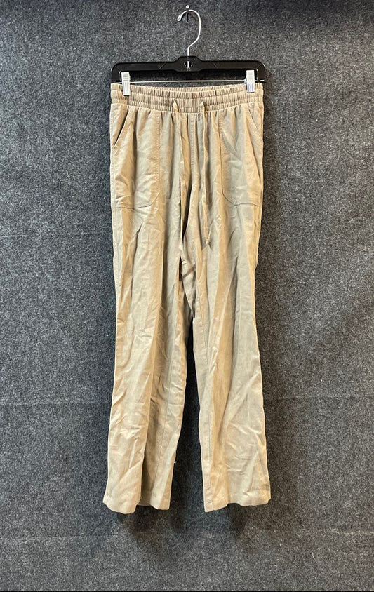 Cato Women's Brown Linen Blend Elastic Drawstring Waist Wide Leg Pants Size XS