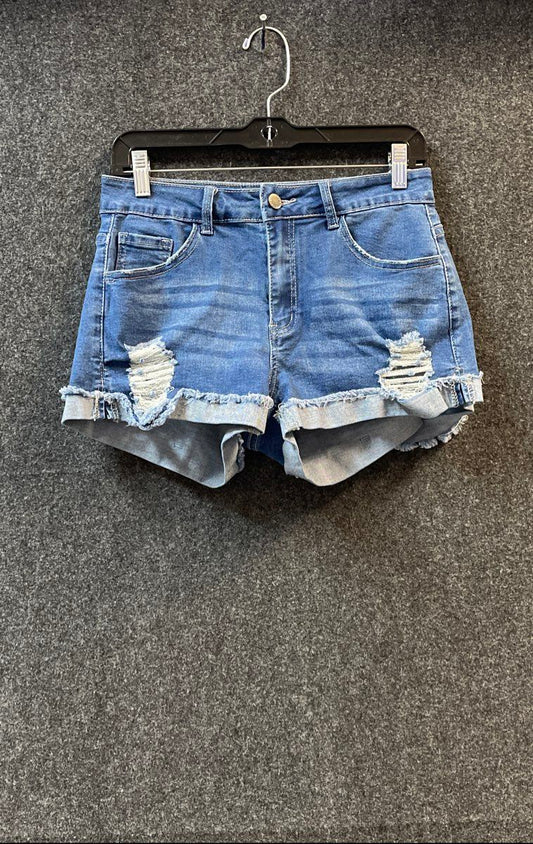 Roswear Women's Blue Distressed Ripped Cuffed Denim Jean Shorts Sz M