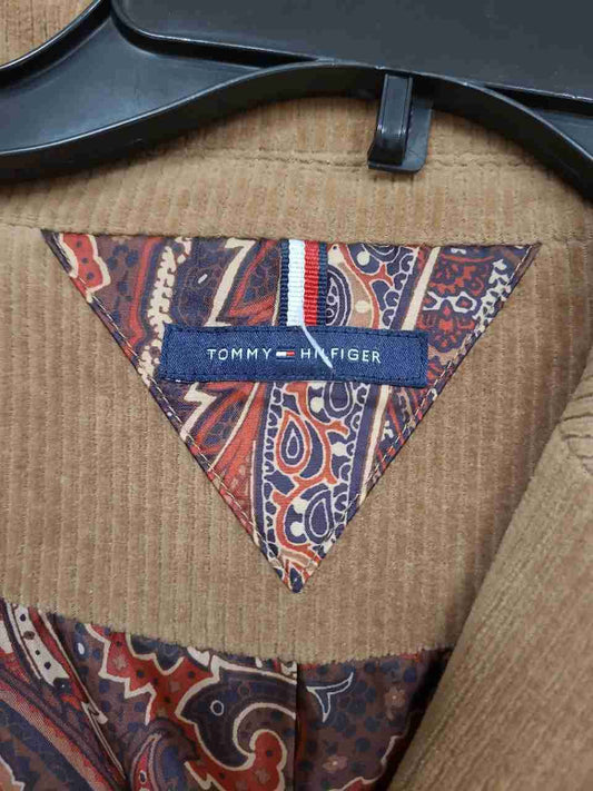 Tommy Hilfiger Women's Tan Corduroy Blazer Jacket Elbow Patches Paisley Lining