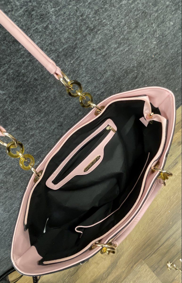 Mia K. Collection Pink Black Buffalo Check Gingham Tote Bag and Wallet Set