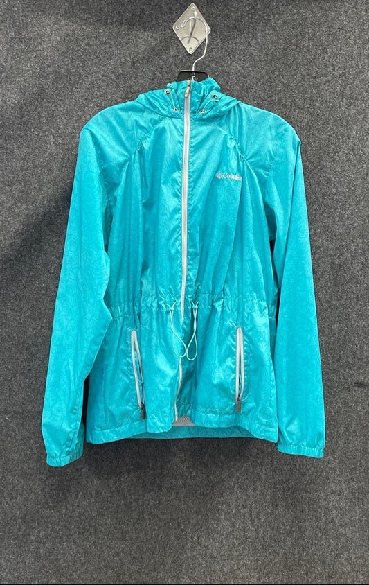 Columbia Women's Teal Tonal Pattern Windbreaker Hooded Full Zip Jacket Sz M
