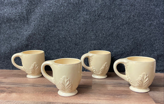 Enesco Country Gate Footed Ceramic Mugs Set of 4 Yellow Coffee Cups