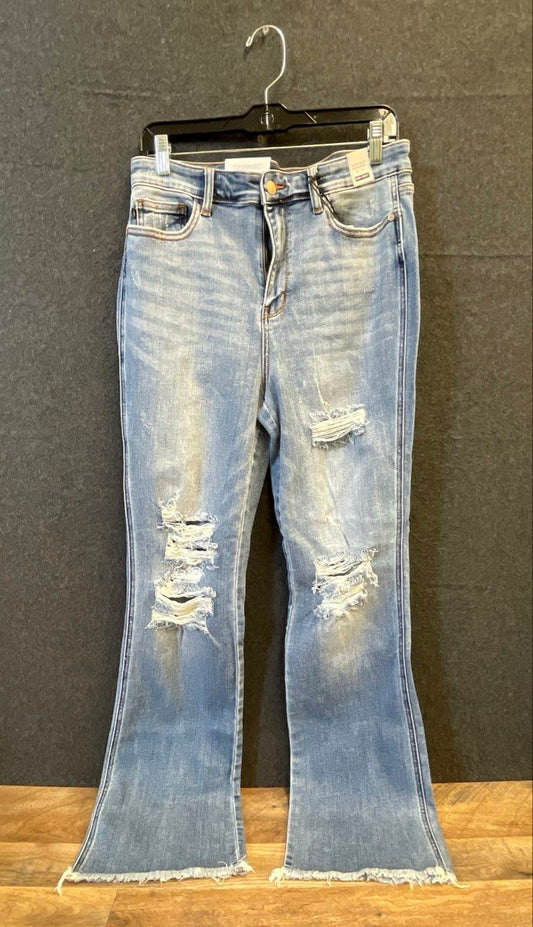 Judy Blue Women's Light Wash High Waist Distressed Boot Cut Jeans Sz 13/31 NWT