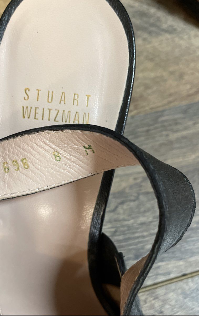 Stuart Weitzman Black Leather Cross Strap Slingback Wedge Sandals Size 8M