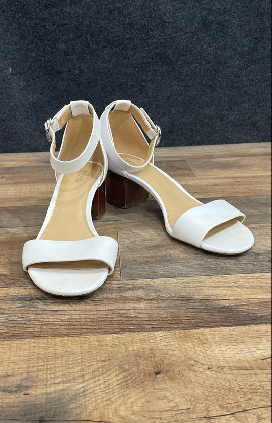 Michael Kors White Leather Block Heel Ankle Strap Sandals Women's Size 9.5