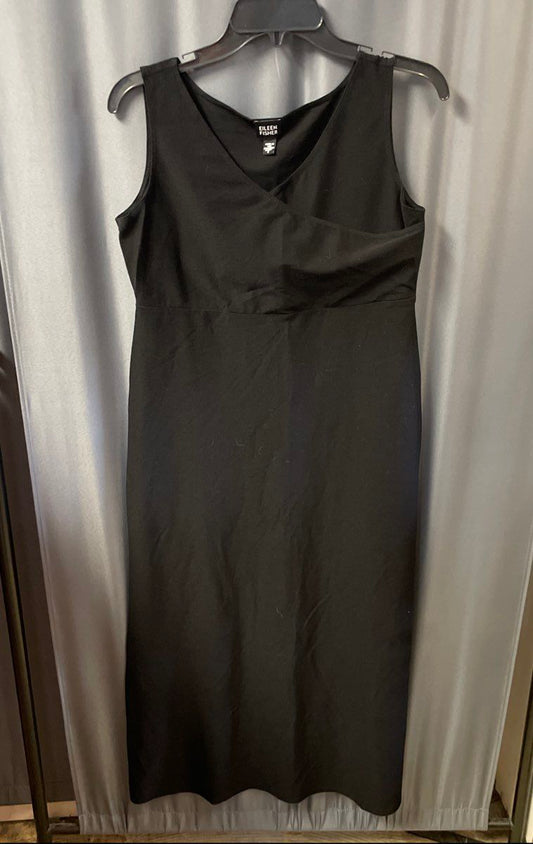 Eileen Fisher Women's Black Surplice V-Neck Sleeveless Viscose Midi Dress Sz S