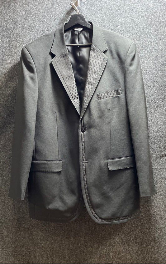 Pacelli Men's Black Button Up Jacket Diamond Pattern Lapel Sz 42L