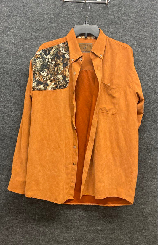 Vintage 90s North River Faux Suede Camo Patch Hunting Shirt Jacket Sz M