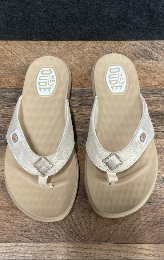 Hey Dude Christi Flip Classic Gold Women's Flip Flop Sandals Size 7