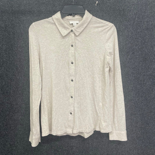 J. Jill Women's Oatmeal Cotton Tencel Modal Long Sleeve Button Front Shirt Sz XS