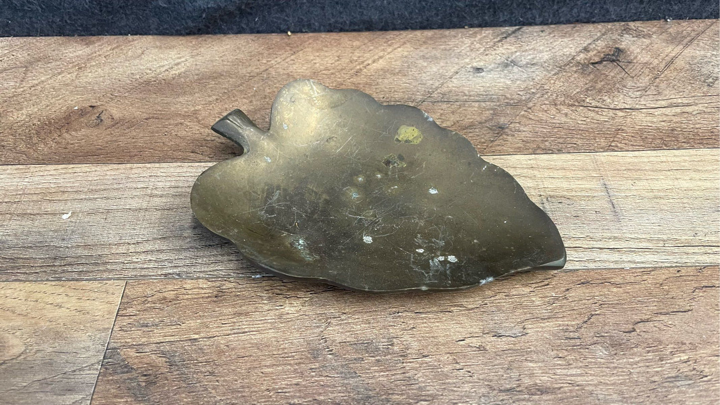 Vintage Style Brass Leaf Shaped Trinket Dish