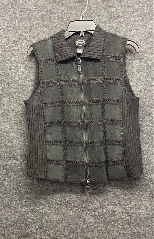 Vintage Y2K Designers Studio Originals Women's Black Patchwork Leather Vest PL