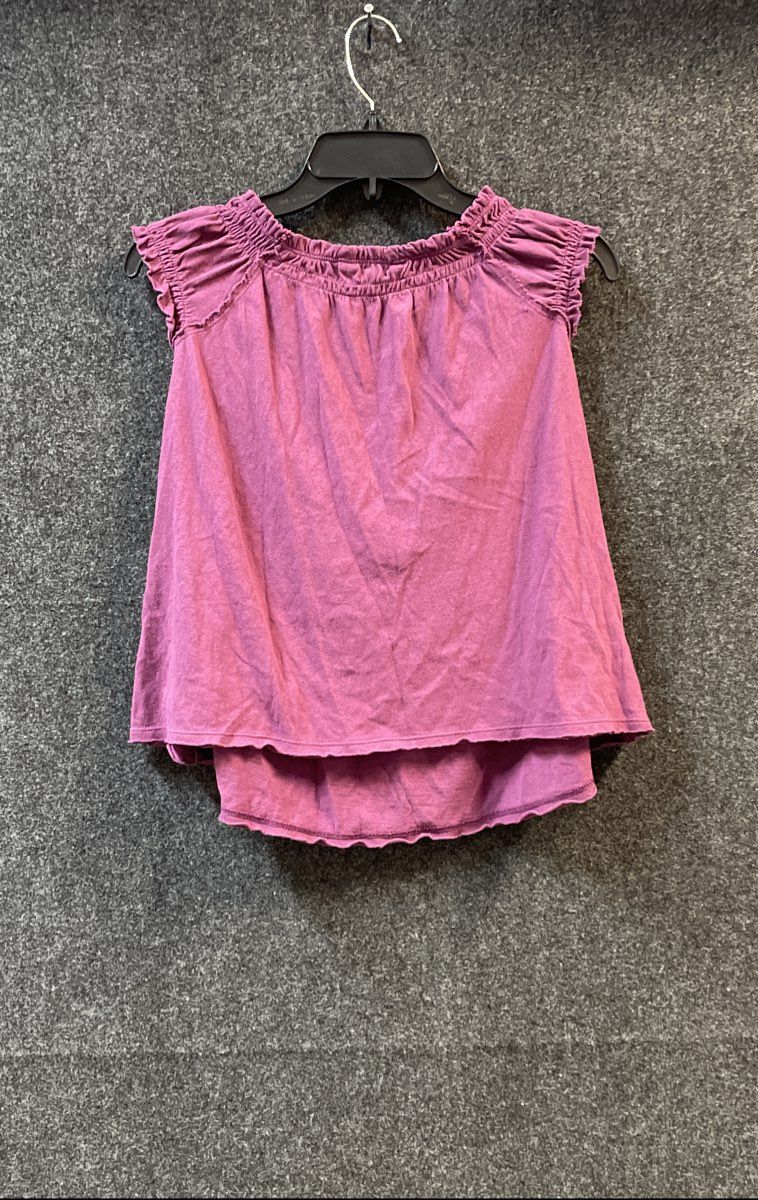 Lucky Brand Women's Purple Ruched Cap Sleeve Cotton Hi-Low Blouse Top Sz S