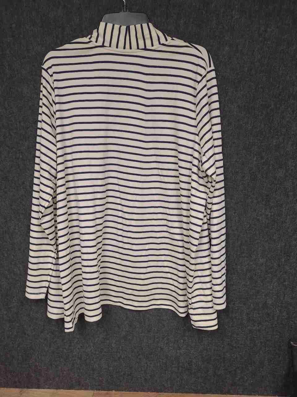 L.L.Bean Women's Navy White Striped Supima Cotton Open Front Cardigan Sz 2X