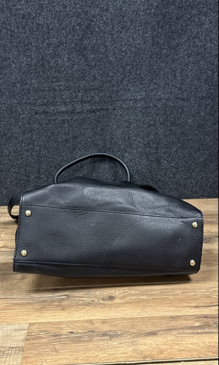 Michael Kors Black Pebbled Leather Hamilton Satchel Tote Bag Gold Hardware