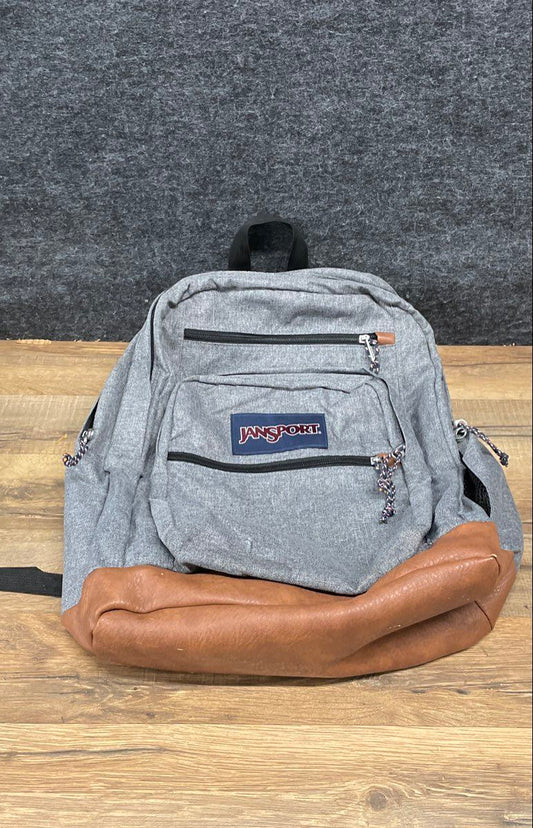 JanSport Grey Multi-Compartment Backpack Synthetic Leather Bottom Large Bookbag