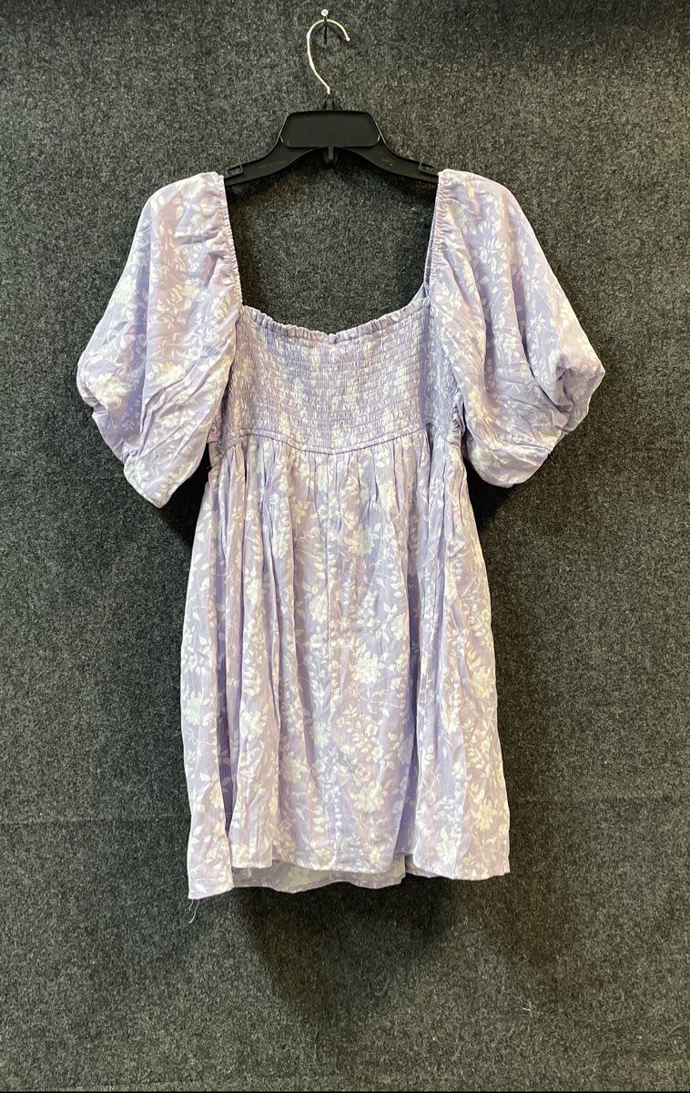Trixxi Women's Purple Floral Twist Front Puff Sleeve Smocked Mini Dress NWT Sz M