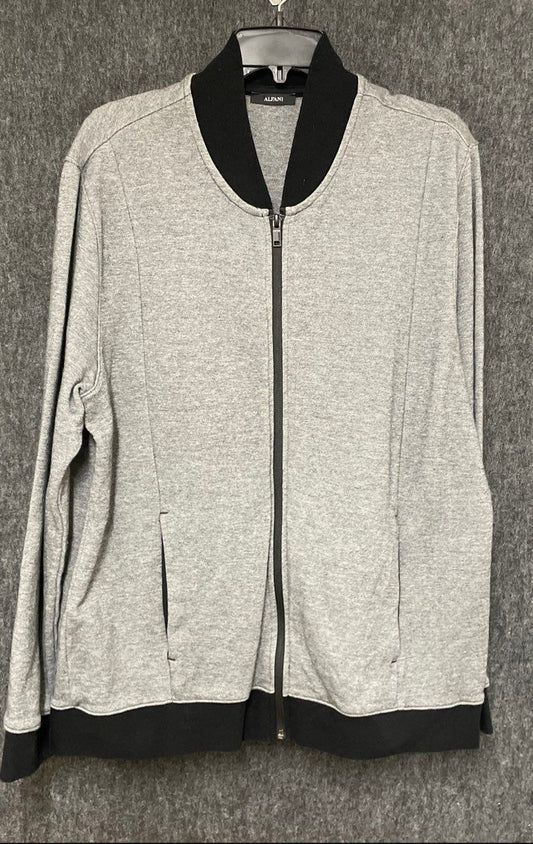 Alfani Men's Gray Knit Slim Pique Full Zip Bomber Jacket Sz XL