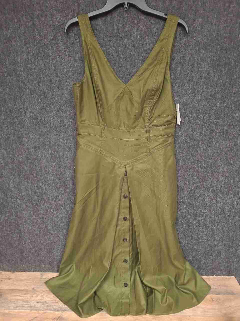Banana Republic Women's Olive Midi Dress Sleeveless Button Front Sz 4 NWT