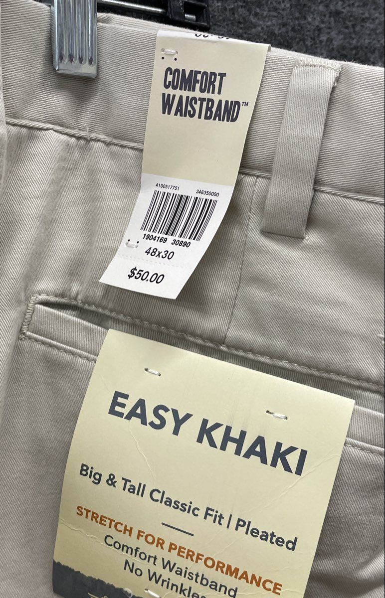Dockers Men's Grey Easy Khaki Pleated Big & Tall Dress Pants Sz 48x30 NWT