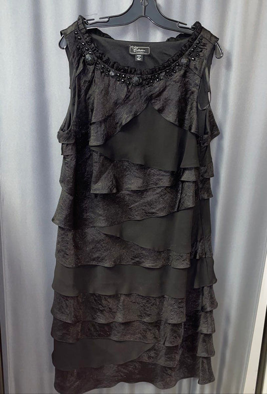 Dressbarn Collection Women's Black Tiered Ruffle Beaded Neckline Dress Sz 18