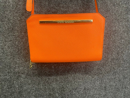 Steve Madden Orange Saffiano Faux Leather Crossbody Wallet Bag Gold Hardware