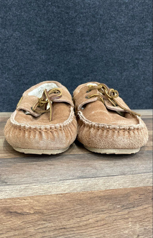 Clarks Brown Suede Faux Fur Lined Moccasin Slippers Women's Size 10W