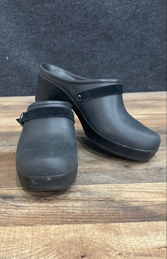 Crocs Black Platform Wedge Clog Mules Dual Comfort Buckle Strap Women's Size 9