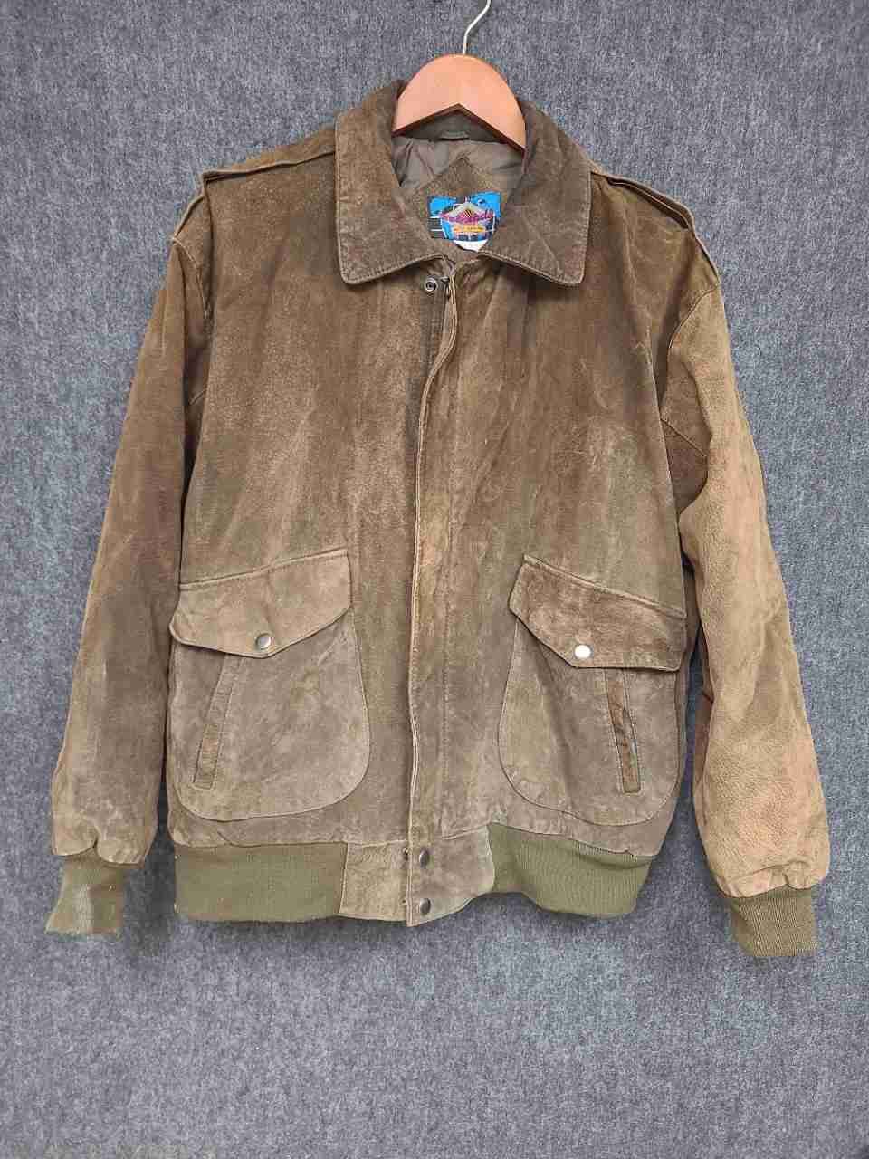 Vintage 90s Weekends Men's Brown Suede Leather Bomber Flight Jacket Sz XL