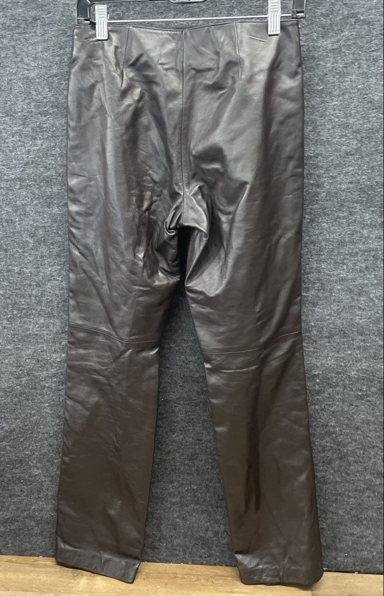 Moda International Women's Dark Brown Leather Straight Leg High Rise Pants Sz 4