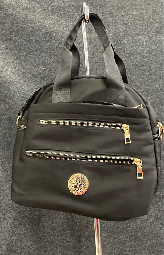 Beverly Hills Polo Club Black Nylon Handbag Tote Gold Hardware