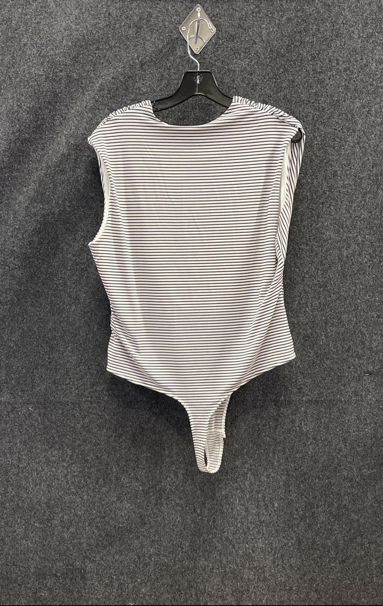 H&M Women's Black White Striped Sleeveless V-Neck Bodysuit NWT Sz XL