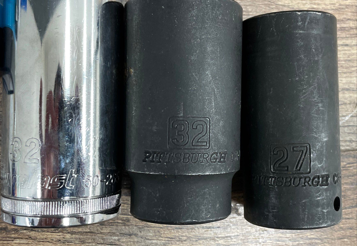 Pittsburgh & Duralast 3pc Deep Socket Lot 27mm 32mm Metric 1/2" Drive