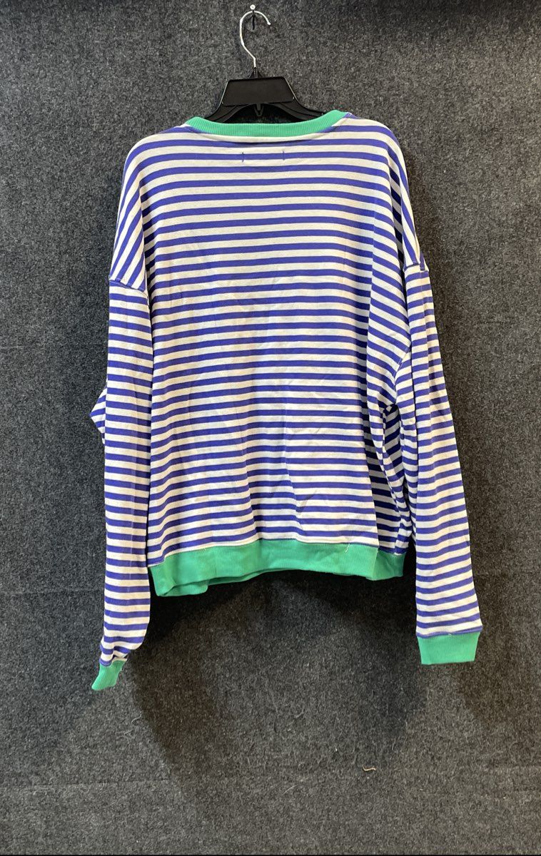 We The Free Women's Striped Long Sleeve Sweatshirt Blue White Green Ribbed Sz S