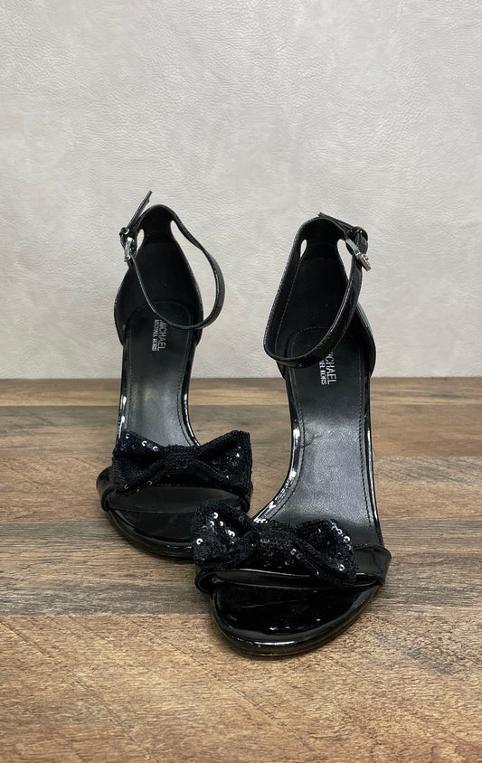 Michael Kors Black Patent Leather Sequin Bow Ankle Strap Sandals Size 9M
