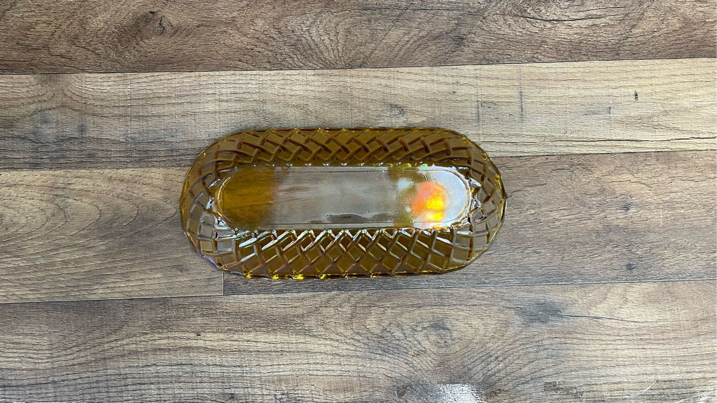 Vintage Style Amber Carnival Glass Dish
