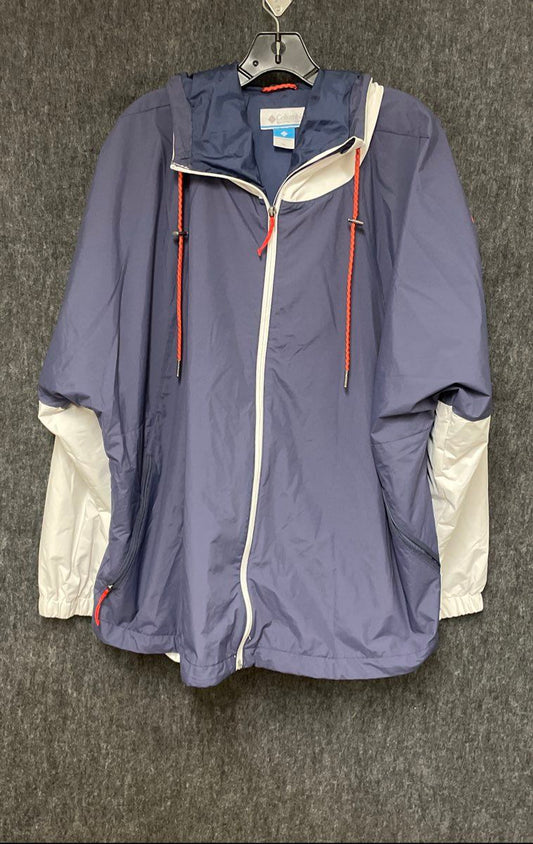 Columbia Women's Navy Blue White Full Zip Hooded Windbreaker Rain Jacket Sz XL