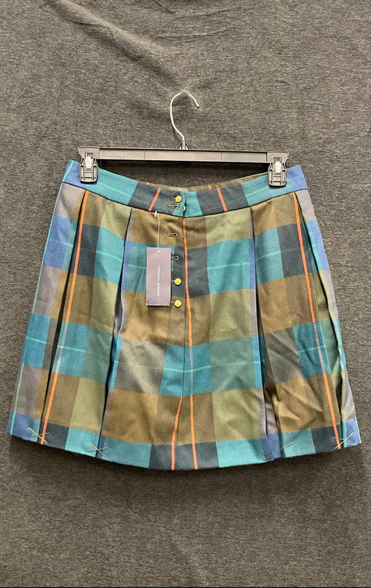 Tommy Hilfiger Women's Mini Skirt Blue Green Orange Plaid Pleated Sz 10 NWT