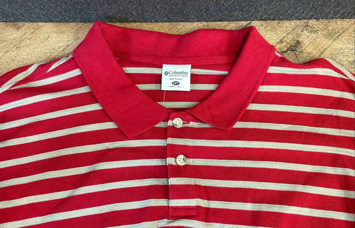 Columbia Men's Red White Striped Short Sleeve Polo Shirt Cotton Sz 2XT
