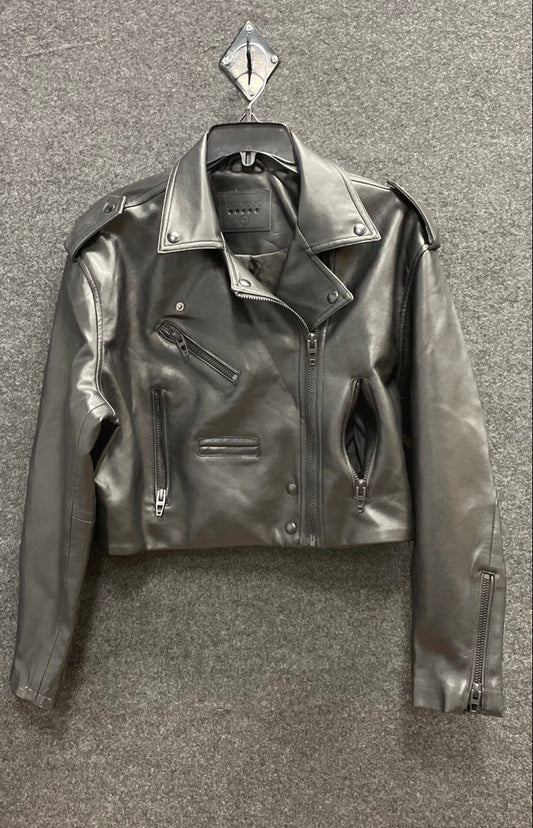 BLANKNYC Women's Black Faux Leather Cropped Moto Jacket Asymmetric Zip Sz S
