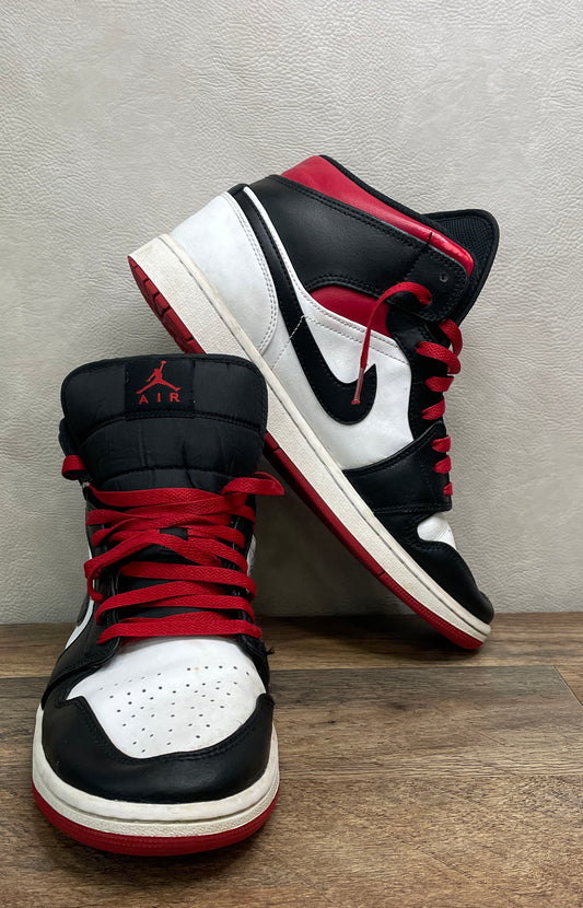 Nike Air Jordan 1 Mid White Black Gym Red Basketball Shoes Men's Size 11