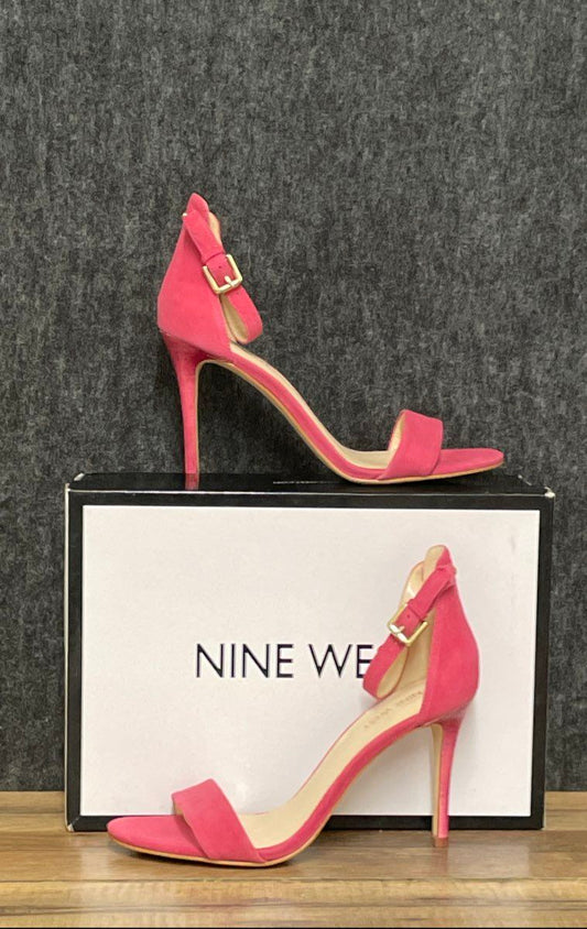Nine West Mana Pink Suede Ankle Strap Stiletto Sandals Women's Size 8 M