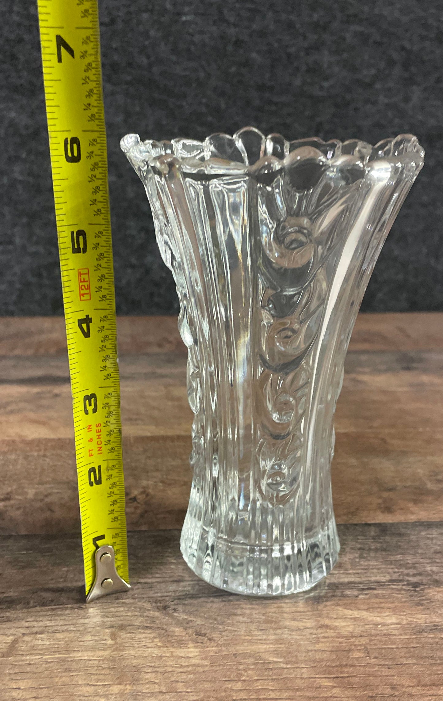 Borgonovo Italian Glass Vase Pressed Scroll Pattern Clear Vintage 5" Tall