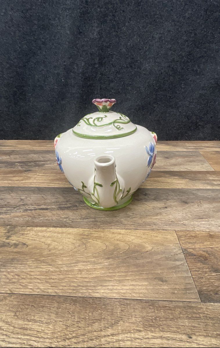Temptations Stoneware Teapot W/ Butterflies Dragonflies Flowers Design