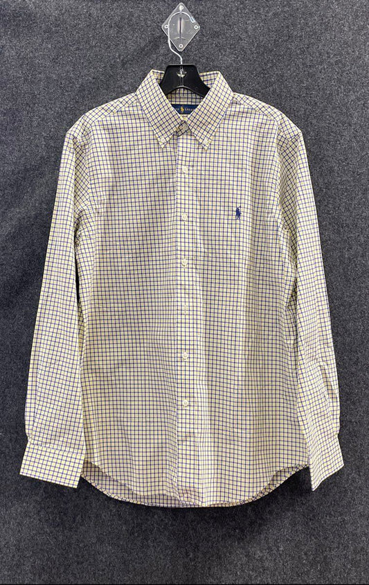 Ralph Lauren Men's Blue Yellow Plaid Long Sleeve Button Down Shirt 100% Cotton M